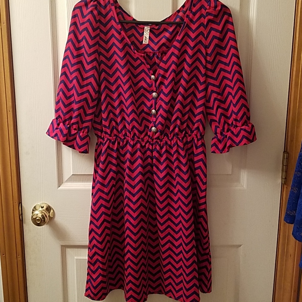 Red and blue zigzag patterned dress